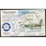 1991 Falkland Islands Spitfires Min Sheet FDC signed by 9 Battle of Britain participants.