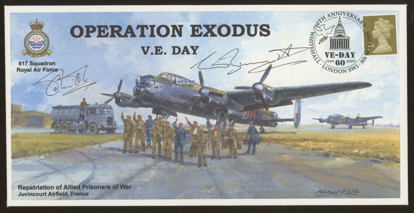 2005 VE Day Operation Exodus cover signed by 617 Squadron Crew Colin Cole & William Burnett.