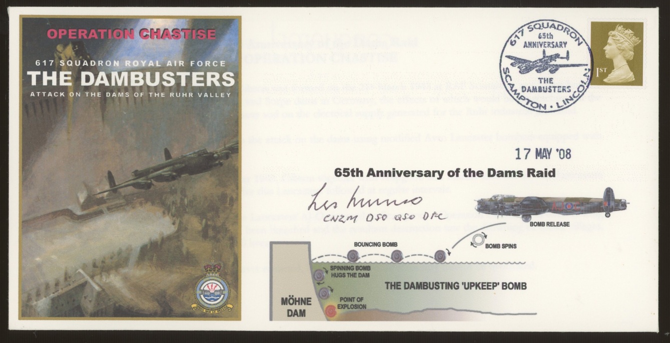 2008 Operation Chastise cover signed by Dambuster Pilot Les Munro. 1 of 25 covers.