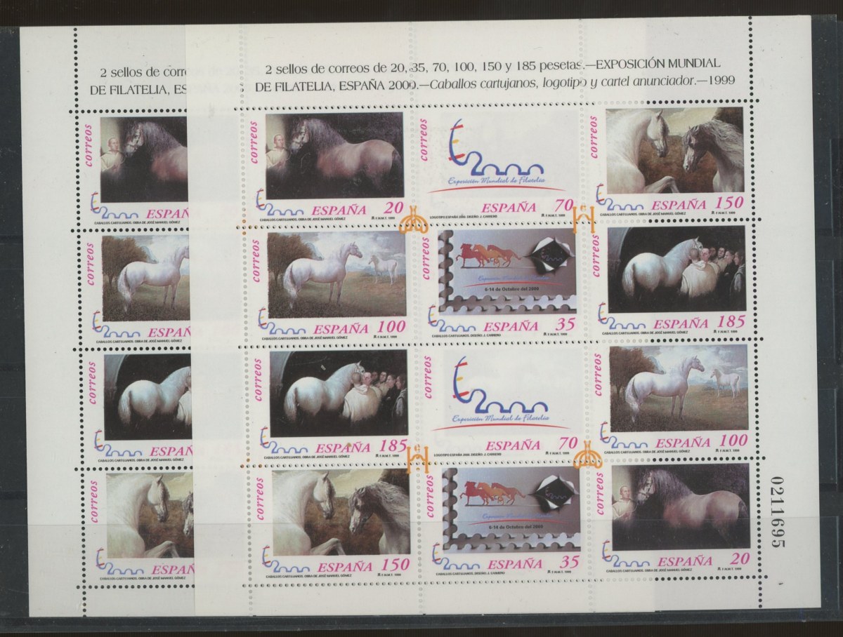 1999 Horses sheet of 12 x 2 sheets.