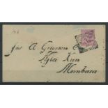 1896 small envelope addressed locally franked with 8a dull mauve SG 57,
