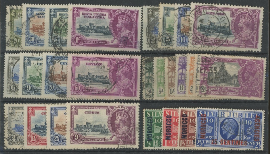 1935 Silver Jubilee sets used: Ceylon, Cyprus, Hong Kong, India, KUT & Morocco Agencies (French). - Image 2 of 2