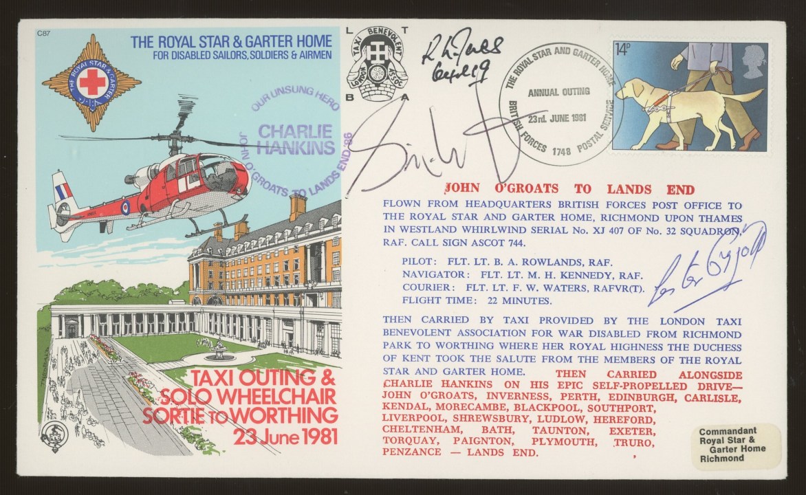 1981 Royal Star & Garter Home cover signed by Simon Weston, Lester Piggott & R.L.