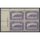 1932-33 13c bright violet Pl. No. 1 top left corner block of 4 Mint, fine.