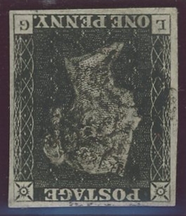 1840 1d black, L-G, Wmk inverted, F/U with black maltese cross, 4 margins, fine.