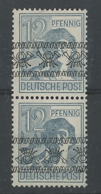 British & American Zones: 1948 12pf grey vertical pair, one with inverted overprint.