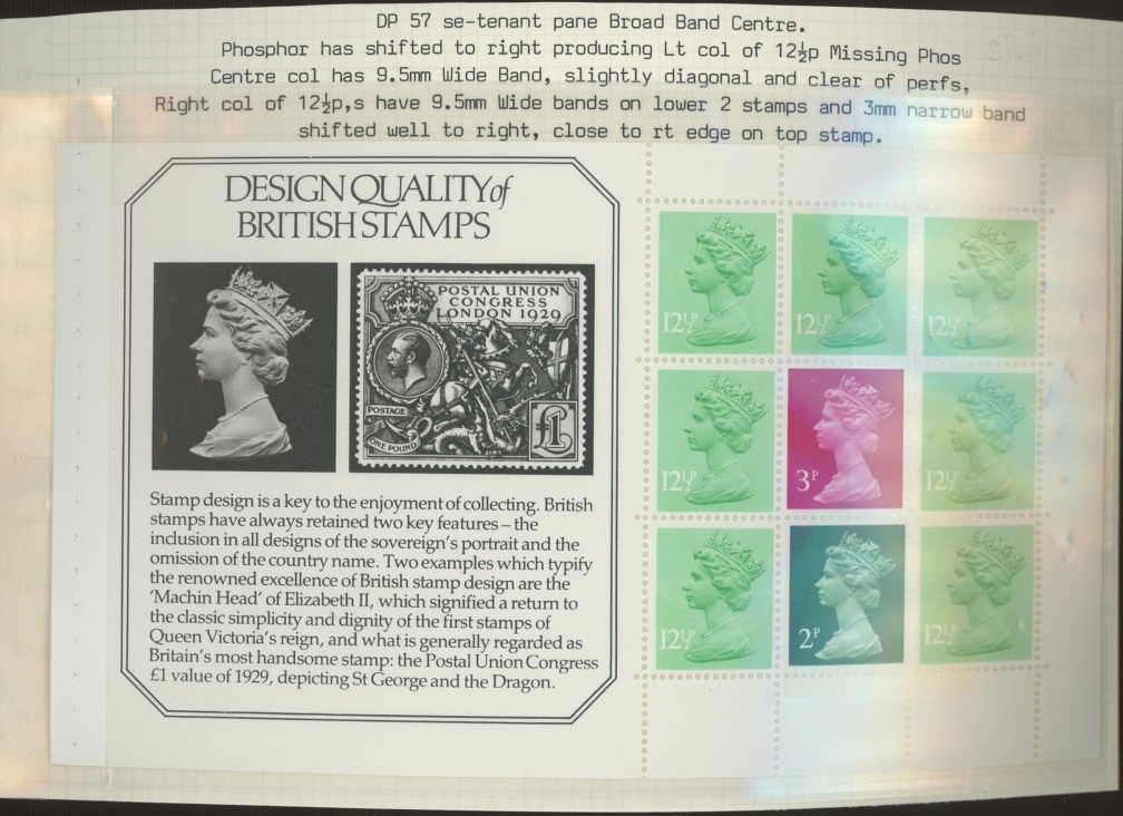 1982 SG booklet mixed value pane DP57 with column 1 Missing Phosphor & columns 2 & 3 Broad Band