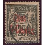 French Post Offices in China: Provisionals for Peking 4c on 25c F/U, fine.