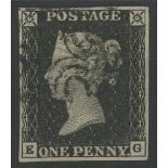 1840 1d black, E-G, F/U with black maltese cross, fine.