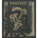 1840 1d black, ?-L, used with black maltese cross, 4 margins, fine.