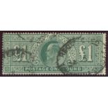 1902-10 £1 dull blue-green used, fine.