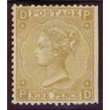 1867-80 9d pale straw (plate 4), P-D, Mint, few short perfs & minor faults.