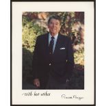 Ronald Reagan: Autographed on 10" x 8" colour photo.