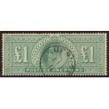 1902-10 £1 dull blue-green F/U, fine.