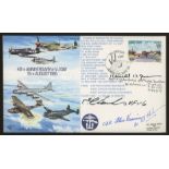 1985 40th Anniversary VJ Day cover signed by 3 US Fighter Pilot Aces. Address label, fine.