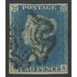 1840 2d blue, used with black maltese cross, 4 margins, fine.