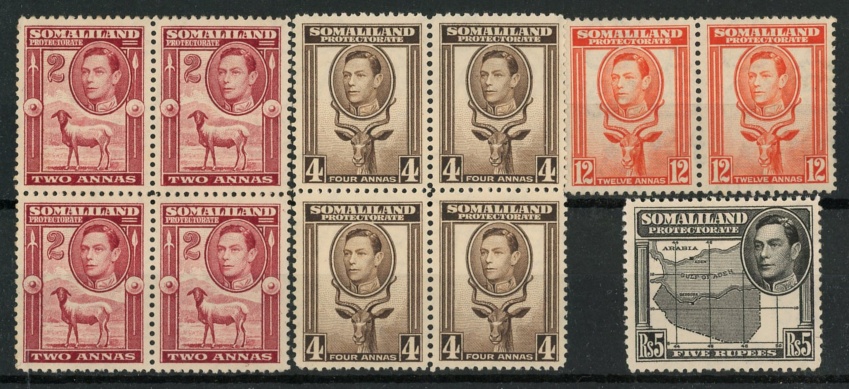1938 2a & 4a blocks of 4 + 12a pair & 5r U/M.