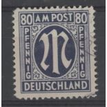 1945 80pf blue F/U, fine.