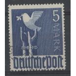 1947 5m blue Dove of Peace F/U, fine.