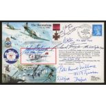 1990 The Skirmishing cover signed by 7 Battle of Britain participants. Address label, fine.