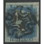 1840 2d pale blue, G-G, used with central black maltese cross, 4 good margins, fine,
