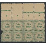 Cinderellas: Third Reich 30g Kafe ration stamps U/M block of 8, pair at left damaged.