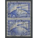 1928 Zeppelin 2m blue vertical pair used, fine.