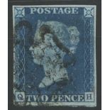 1840 2d blue, Q-H, used with black maltese cross, 4 margins, fine.