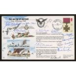 1990 Gallantry Battle of Britain single value FDC signed by 13 Battle of Britain participants.