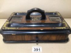 A REGENCY INK AND DESK STAND ROSEWOOD, EBONY, AND BRASS WITH UNDER DRAWER 31 X 20 X 8CM