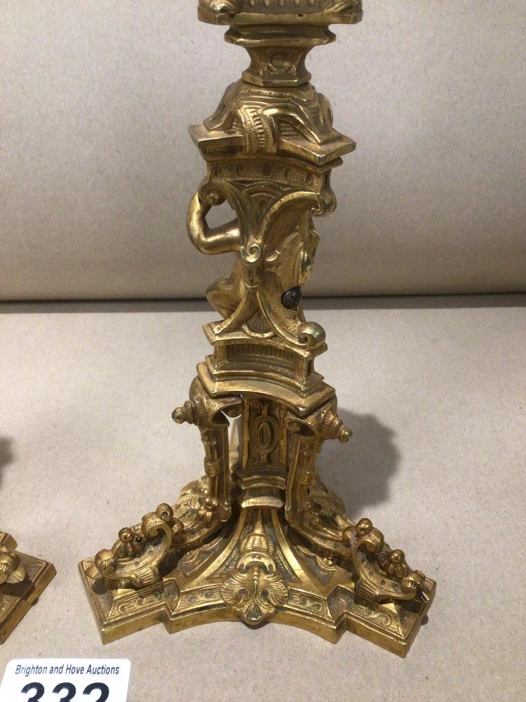 A PAIR OF 19TH CENTURY GILT BRONZE ORNATE CANDLESTICKS 28CM - Image 3 of 8