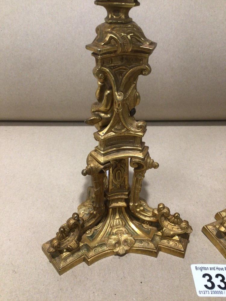 A PAIR OF 19TH CENTURY GILT BRONZE ORNATE CANDLESTICKS 28CM - Image 2 of 8