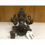 TWO BRONZE GANESH 10CM AND 3.5CM