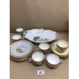 A 19TH CENTURY STAFFORDSHIRE 19 PIECE PART TEA SERVICE PAINTED LANDSCAPES WITH A VICTORIAN