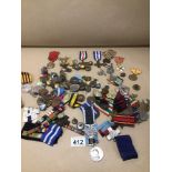 A BOX OF MIXED (REPLICAS) AND BUTTONS MILITARY