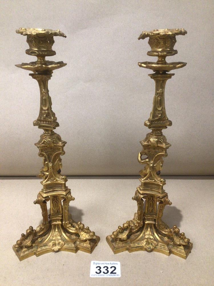 A PAIR OF 19TH CENTURY GILT BRONZE ORNATE CANDLESTICKS 28CM - Image 6 of 8