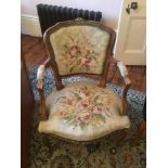 A LATE 19TH CENTURY LOUIS STYLE FRENCH TAPESTRY CHAIR