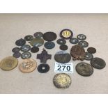 A GROUP OF COINS, BADGES AND MEDALLIONS