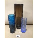 THREE PIECES OF BARK COLOURED GLASS LARGEST 29CM