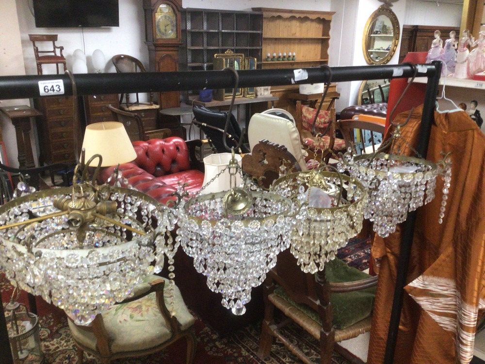 FOUR VINTAGE CRYSTAL GLASS AND BRASS CEILING LIGHTS - Image 2 of 2