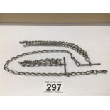 THREE HALLMARKED SILVER ALBERT/WATCH CHAINS LARGEST 40CM 70 GRAMS