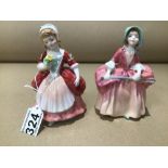 TWO PORCELAIN ROYAL DOULTON FIGURINES BO-PEEP HN1811 1937 AND VALERIE HN 2107 1952 14CM