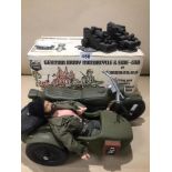 A 1964 ACTION MAN A/F WITH A BOXED GERMAN ARMY MOTORCYCLE AND SIDECAR
