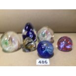 SIX CAITHNESS GLASS PAPERWEIGHTS, DEJA VU, DAYDREAMS X 2, MOON CRYSTAL X 2, AND PEBBLE