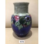 A ROYAL DOULTON GLAZED STONEWARE VASE WITH FLORAL DECORATION BY ADATOSEN 27CM