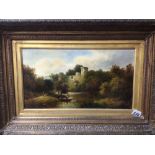 A FRAMED LATE 19TH CENTURY OIL ON CANVAS A/F SIGNED A SCOTTISH SCENE BOTHWELL CASTLE ON THE CLYDE 63