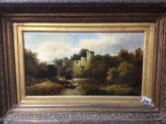 A FRAMED LATE 19TH CENTURY OIL ON CANVAS A/F SIGNED A SCOTTISH SCENE BOTHWELL CASTLE ON THE CLYDE 63