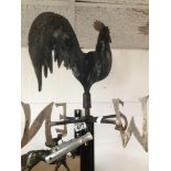 A METAL WEATHER VANE OF A COCKEREL