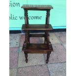 A PAIR OF THREE TIER WOODEN LIBRARY STEPS 84CM HIGH