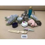 MIXED ITEMS INCLUDES BISQUE DOLLS HEAD, ART DECO GLASS ATOMISER AND MORE